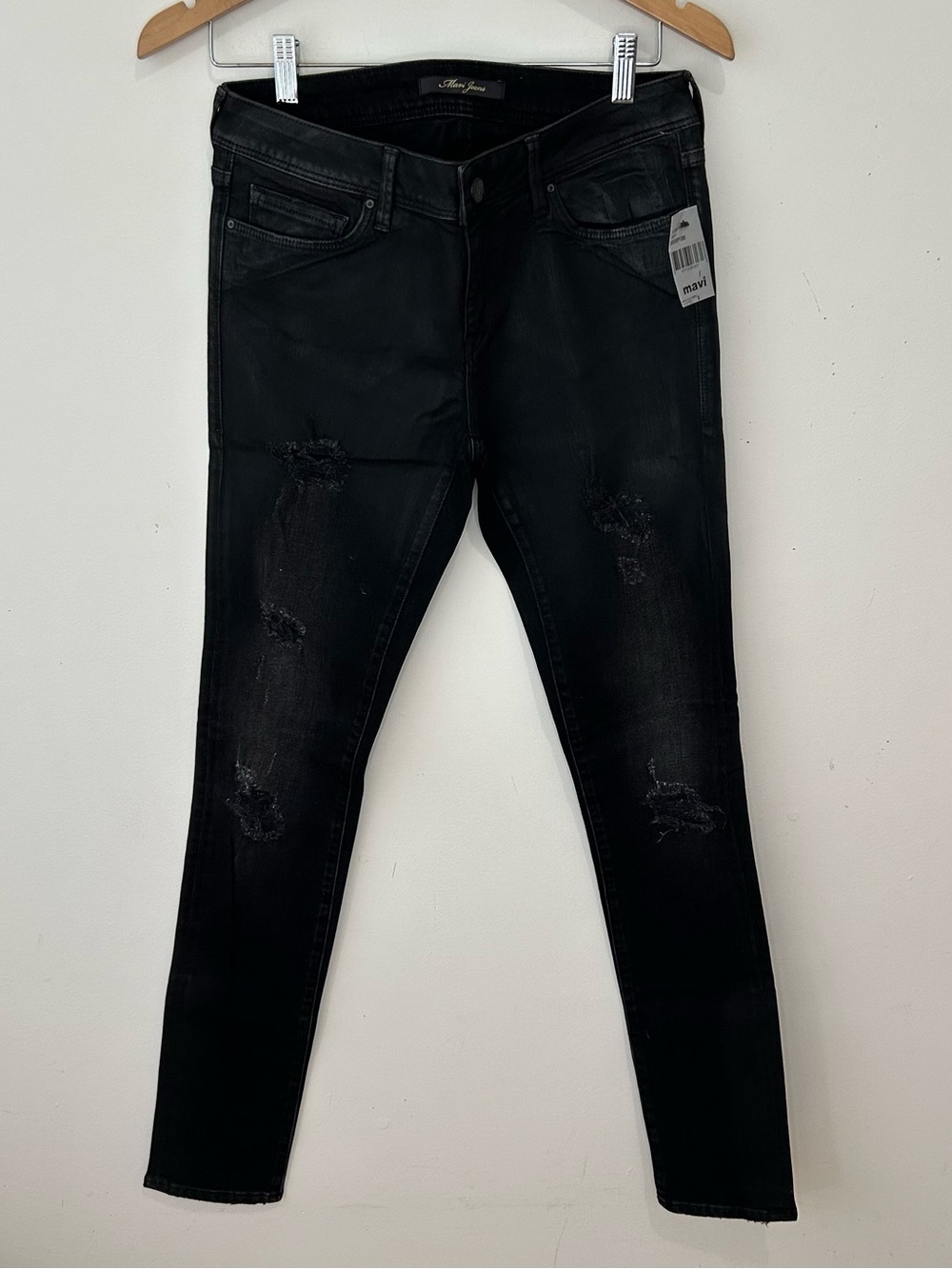 Mavi Jeans Adriana Skinny Black Distressed Size 27